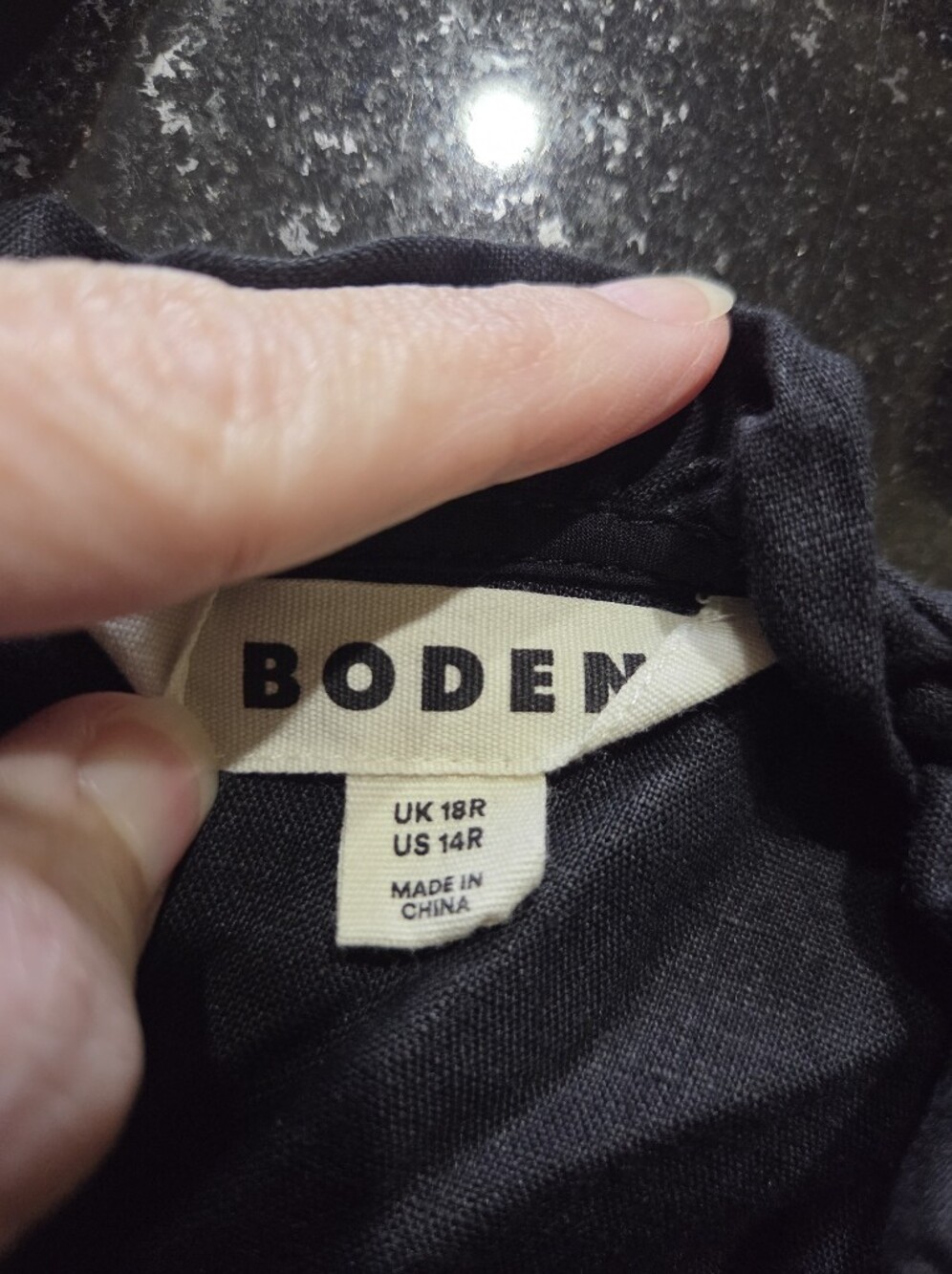 Boden Black Smocked Linen Midi Dress with Ruffle Hem - Size 14R - Picture 4 of 7